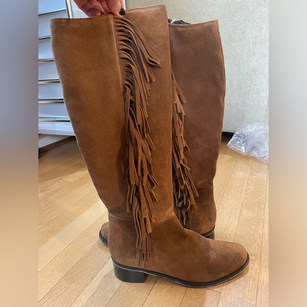 Karen Millen Brown Suede Fringe Boots